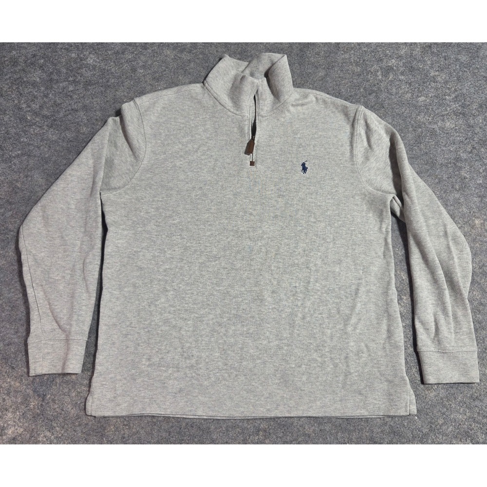 Polo Ralph Lauren Mens Large Gray 1/4 Zip Pullover Sweater Heather Grey *Flaw*